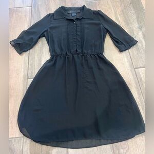 Kardashian Kollection Black Sheer Mini Dress Elastic Waist Collar Button Top XS